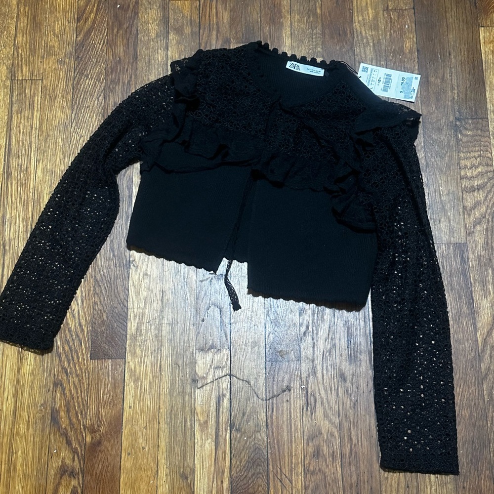 BRAND NWT ZARA BLACK CROCHET CROPPED CARDIGAN
